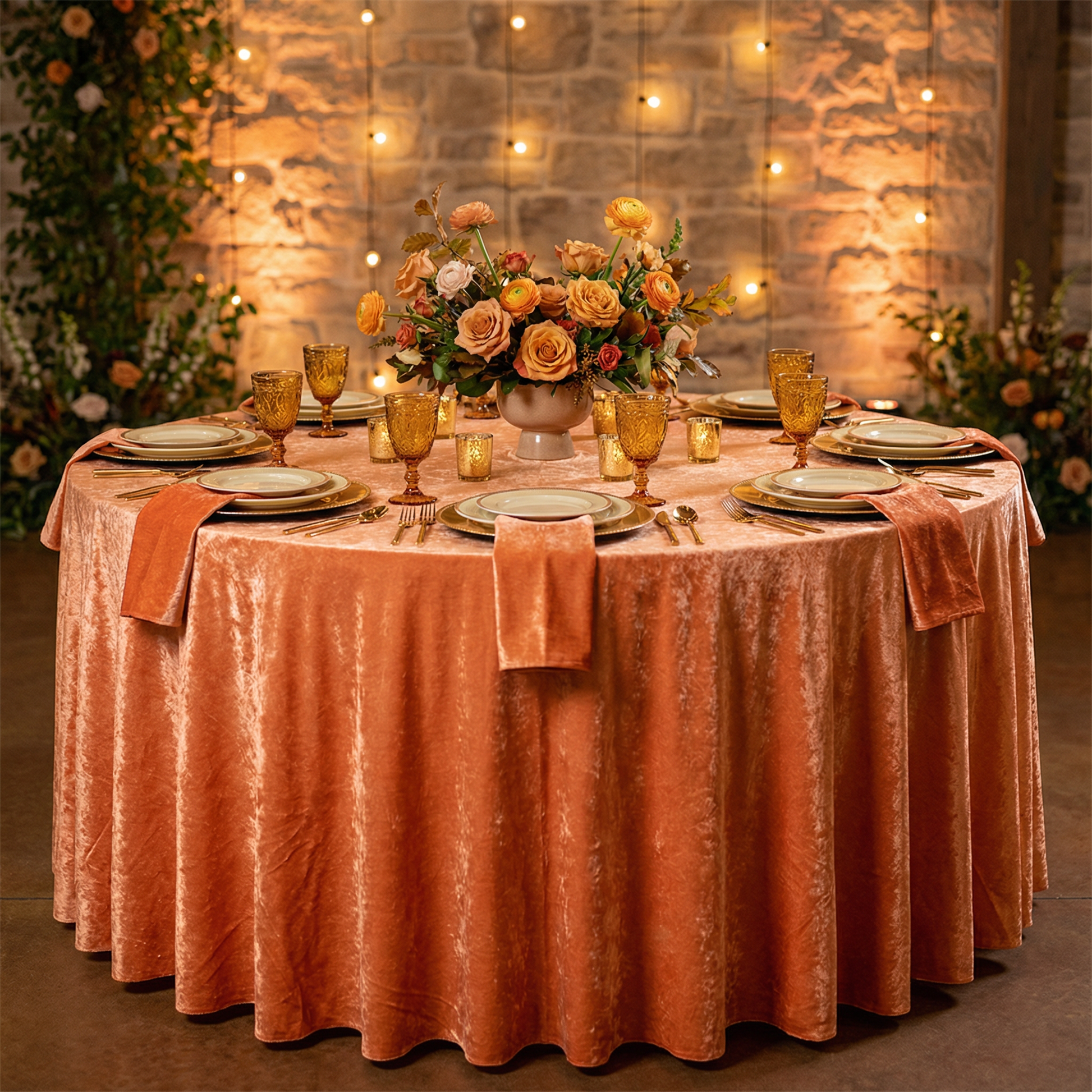 Velvet 120" Round Tablecloth - Orange - CV Linens