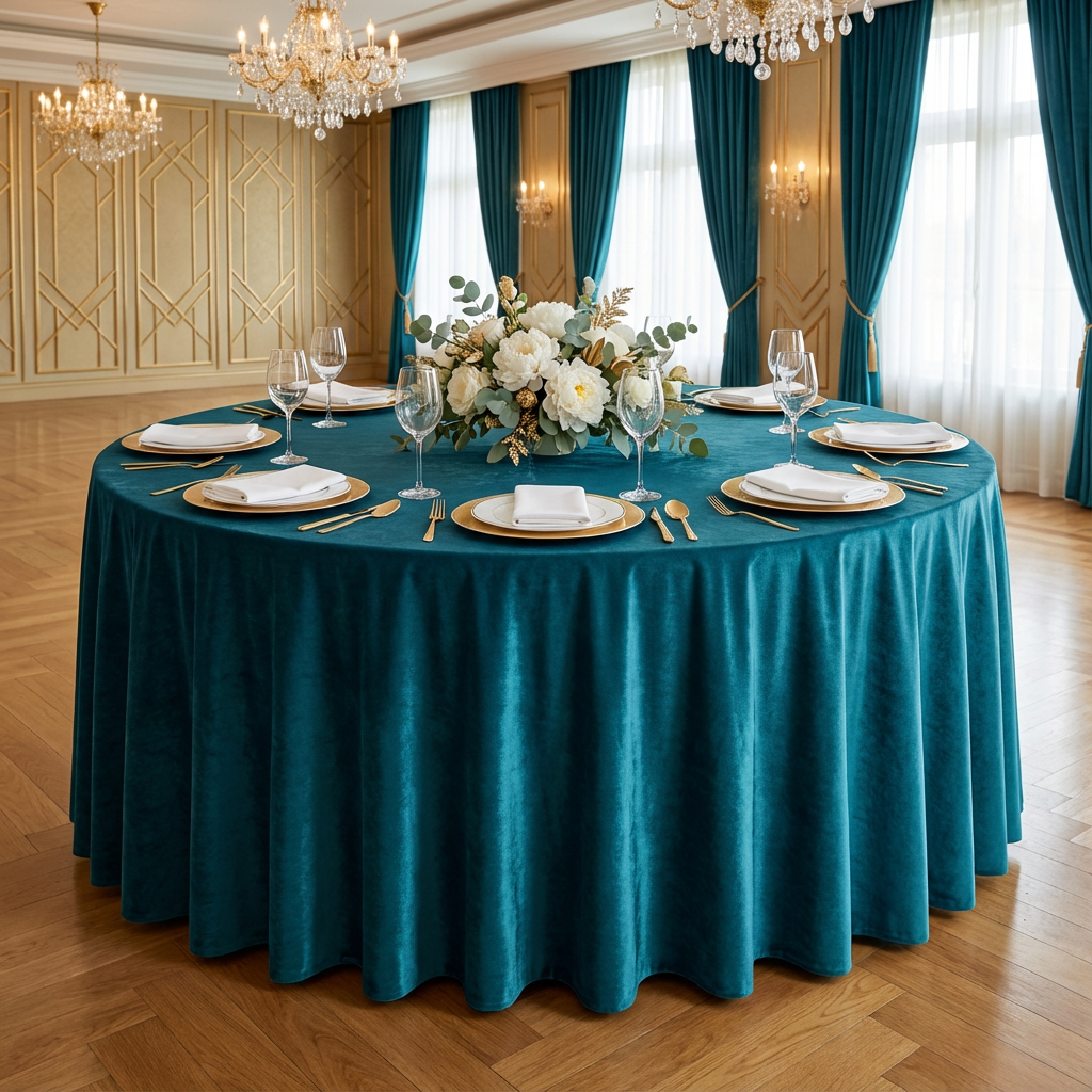 Velvet 120" Round Tablecloth - Peacock Teal - CV Linens