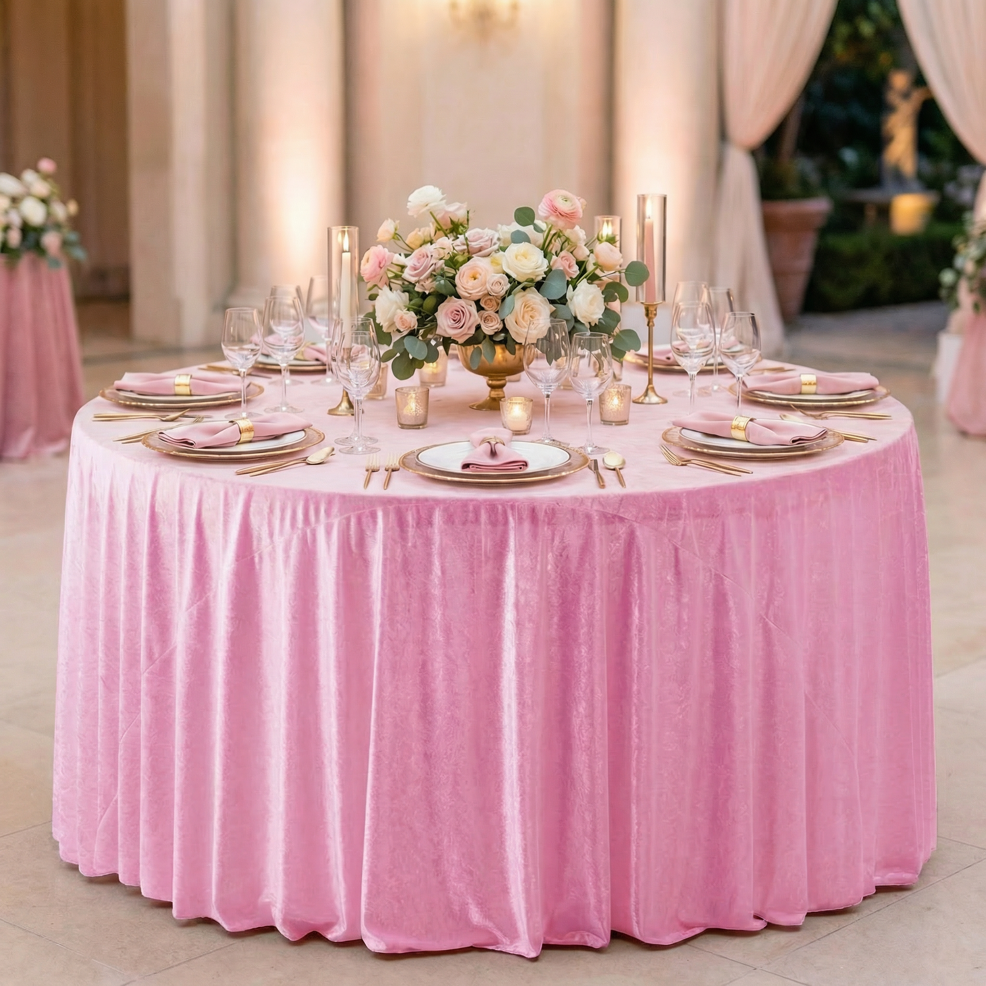 Velvet 120" Round Tablecloth - Pink - CV Linens