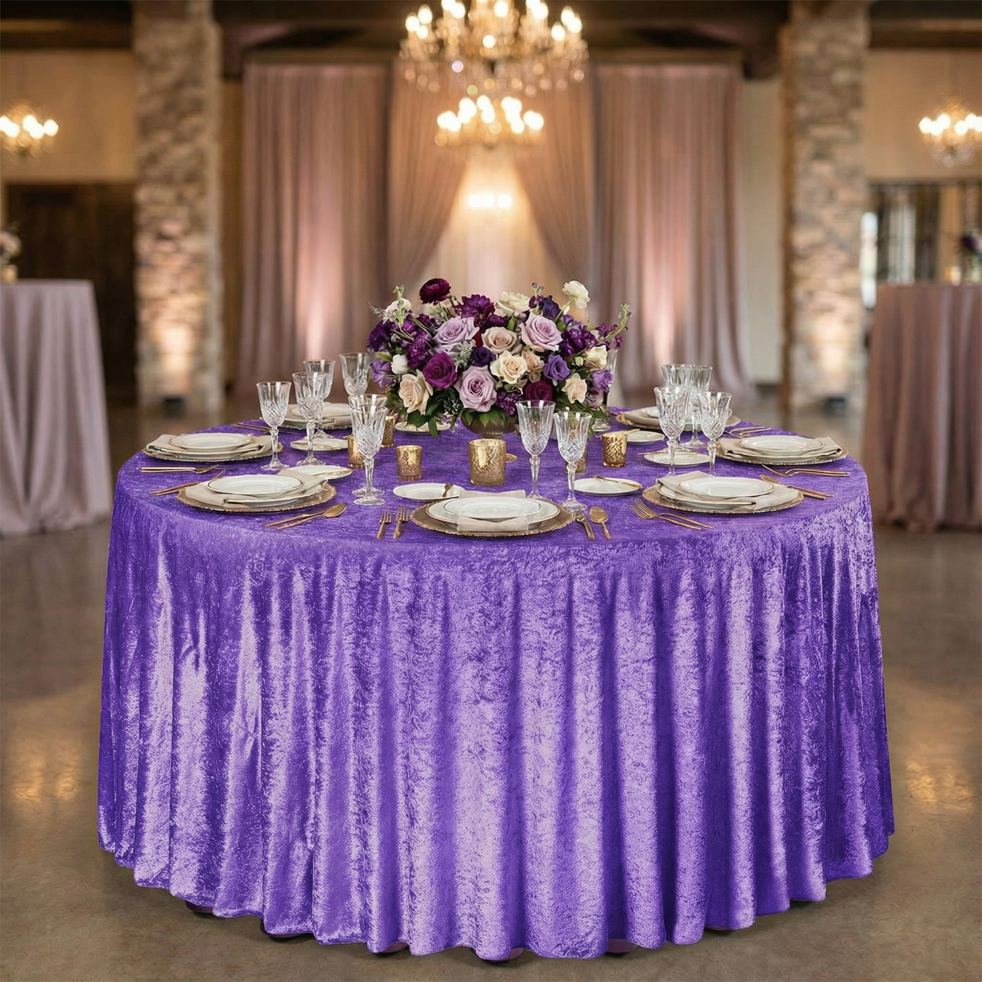 Velvet 120" Round Tablecloth - Purple - CV Linens