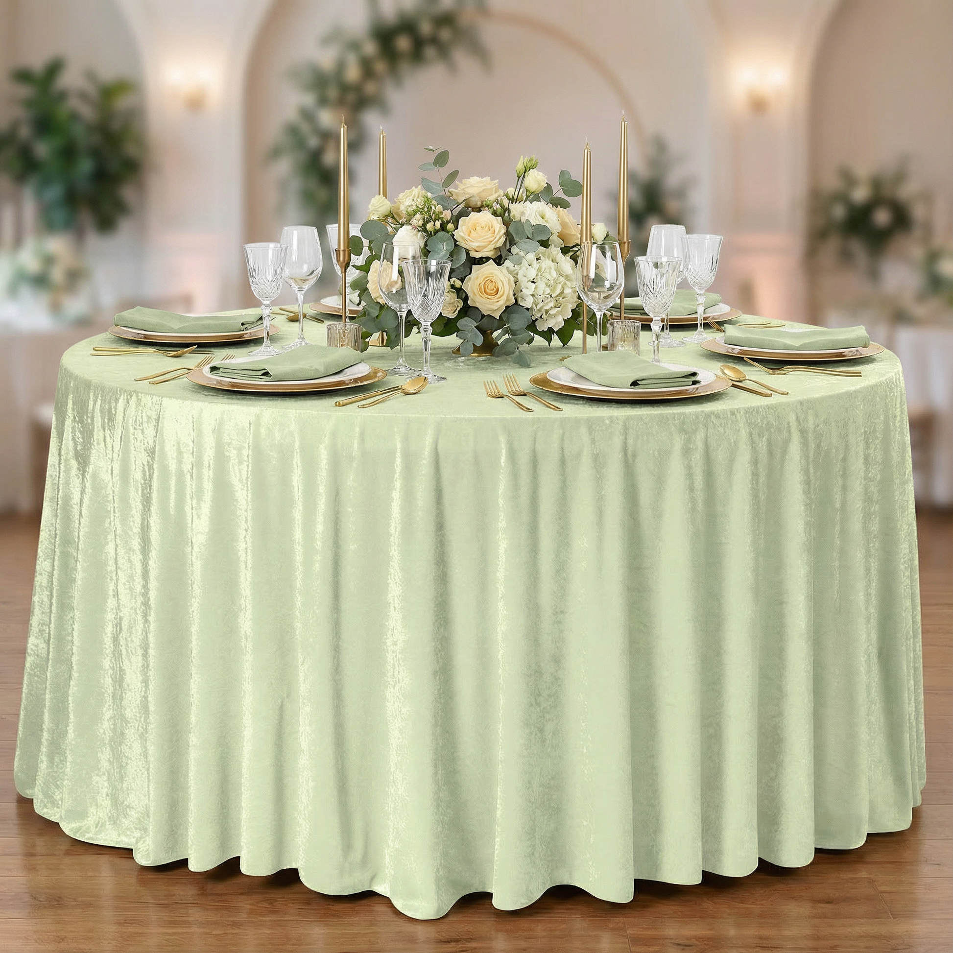 Velvet 120" Round Tablecloth - Sage Green - CV Linens