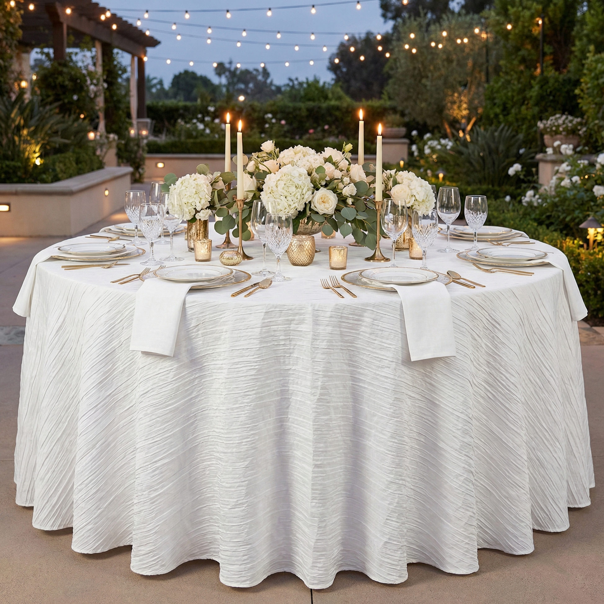 Accordion Crinkle Taffeta 132" Round Tablecloth - White - CV Linens