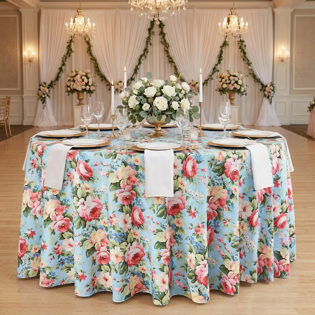 English Garden Floral 132" Round Tablecloth | Polyester | Wedding | Event | Wholesale by CV Linens