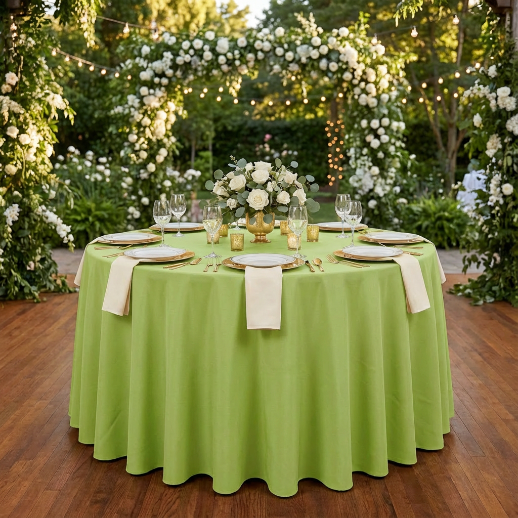 Apple Green Premium Polyester 132" Round Tablecloth | Wedding | Event | Wholesale by CV Linens