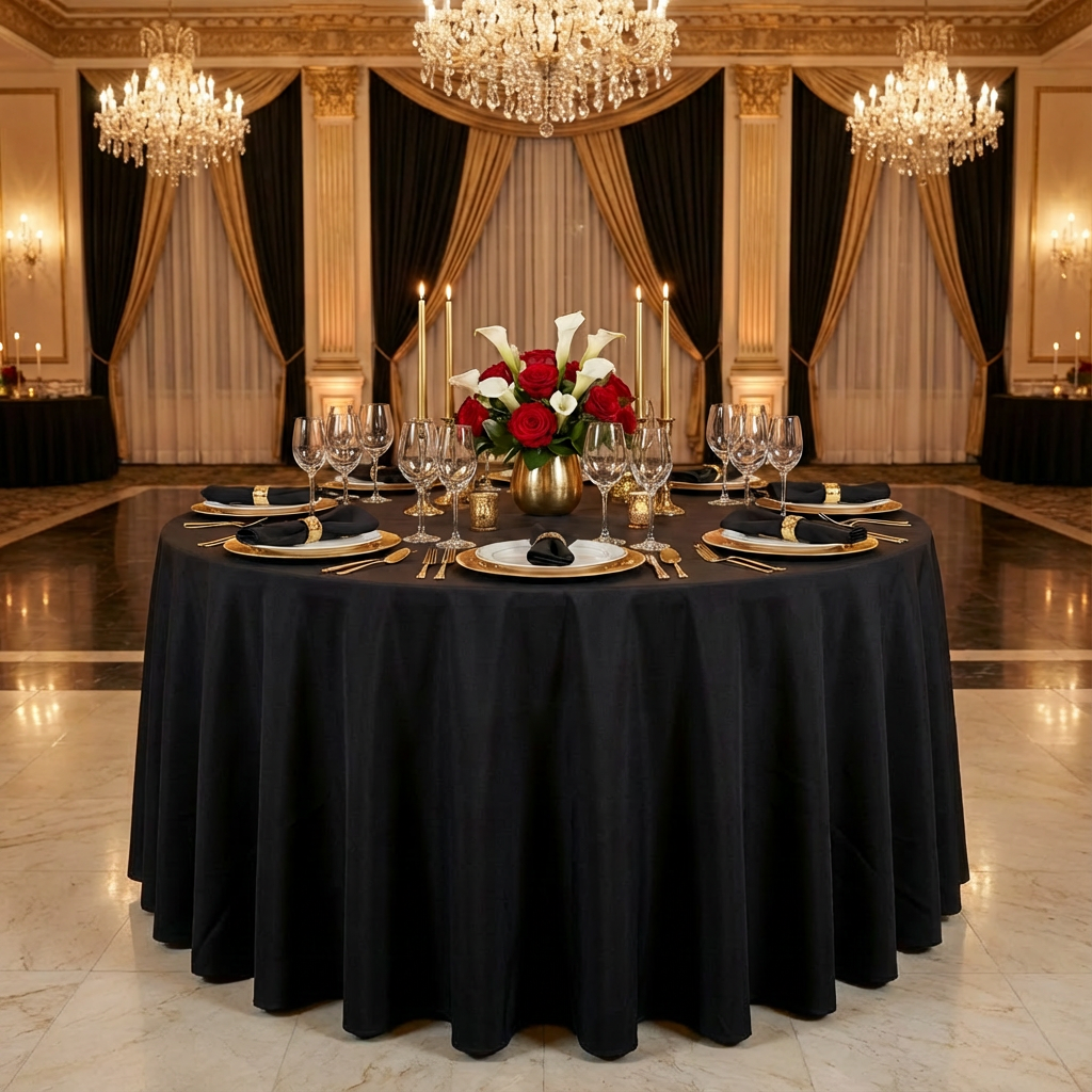 Black Economy Polyester 132" Round Tablecloth | Wedding | Event | Wholesale by CV Linens