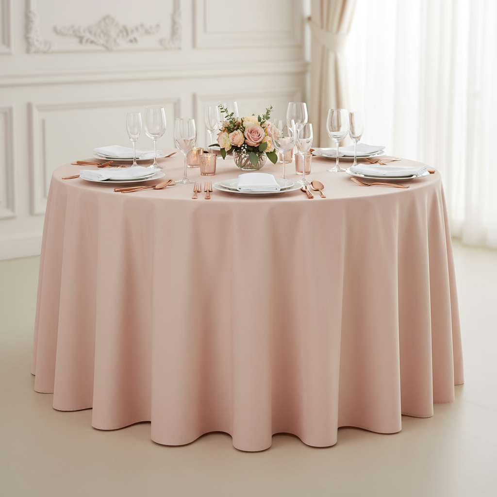 Blush/Rose Gold Round Premium Polyester Tablecloth Size: 132 in | Wedding | Event | Wholesale by CV Linens