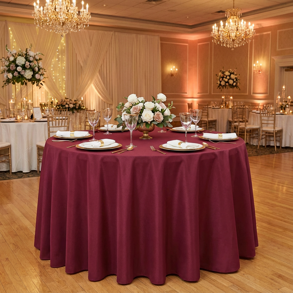 Burgundy Premium Polyester 132" Round Tablecloth | Wedding | Event | Wholesale by CV Linens