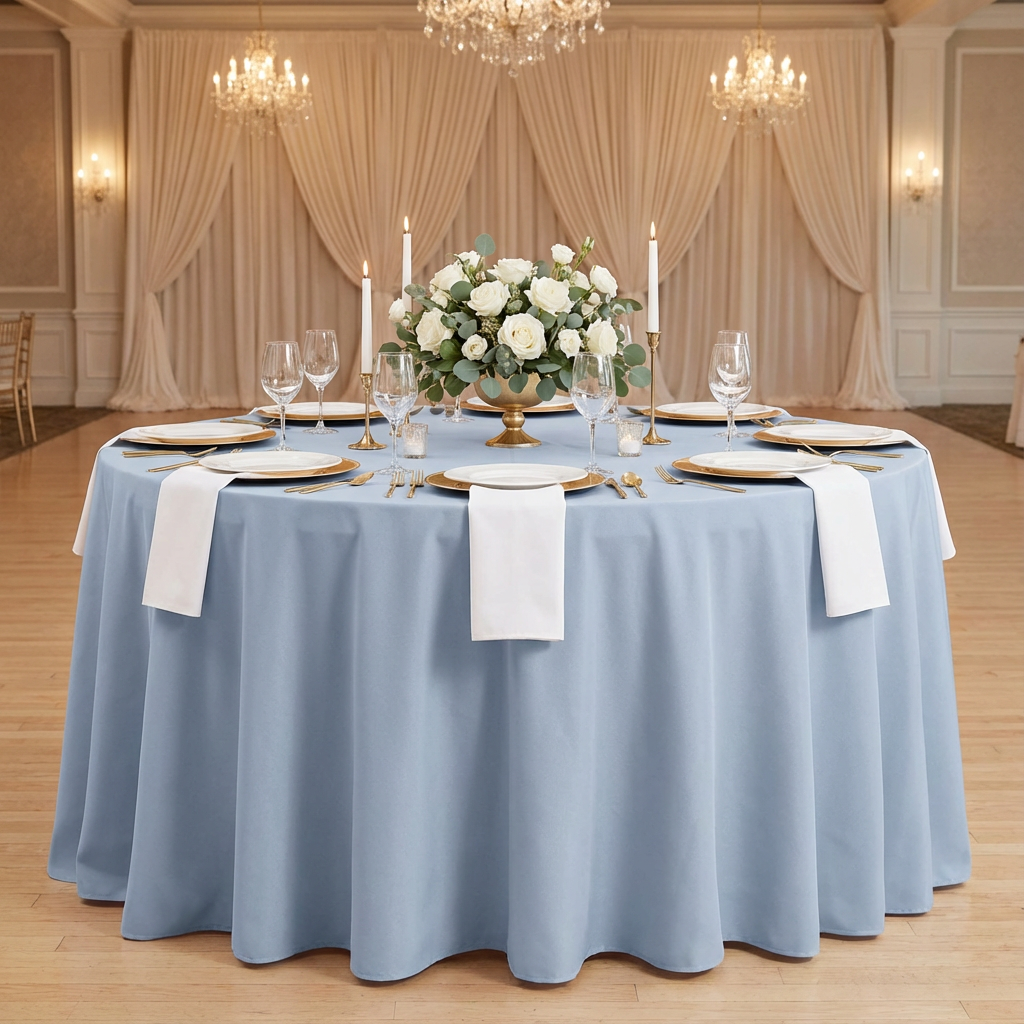 Dusty Blue Premium Polyester 132" Round Tablecloth | Wedding | Event | Wholesale by CV Linens