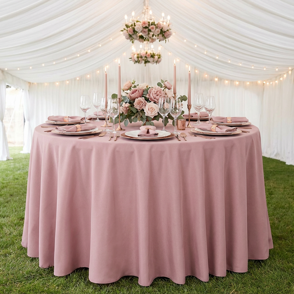 Dusty Rose/Mauve Premium Polyester 132" Round Tablecloth | Wedding | Event | Wholesale by CV Linens