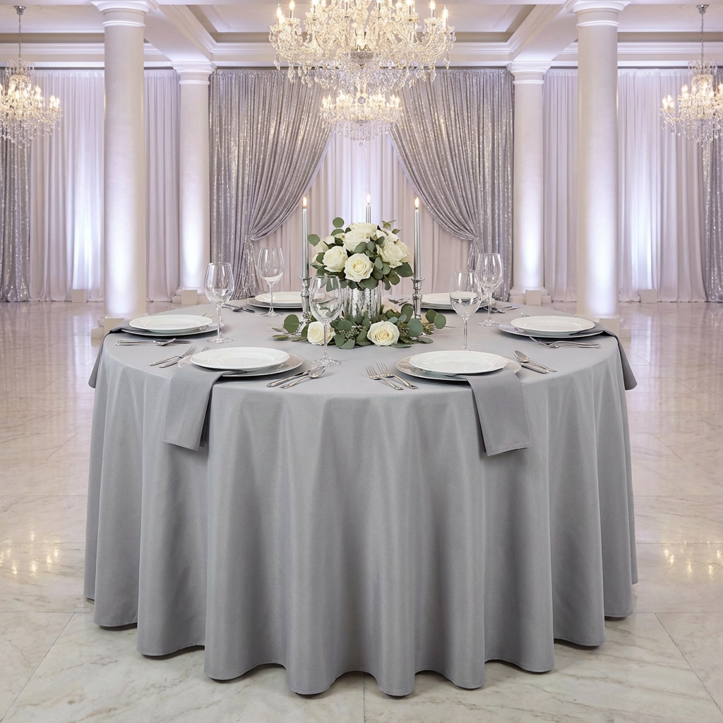 Gray/Silver Economy Polyester 132" Round Tablecloth | Wedding | Event | Wholesale by CV Linens