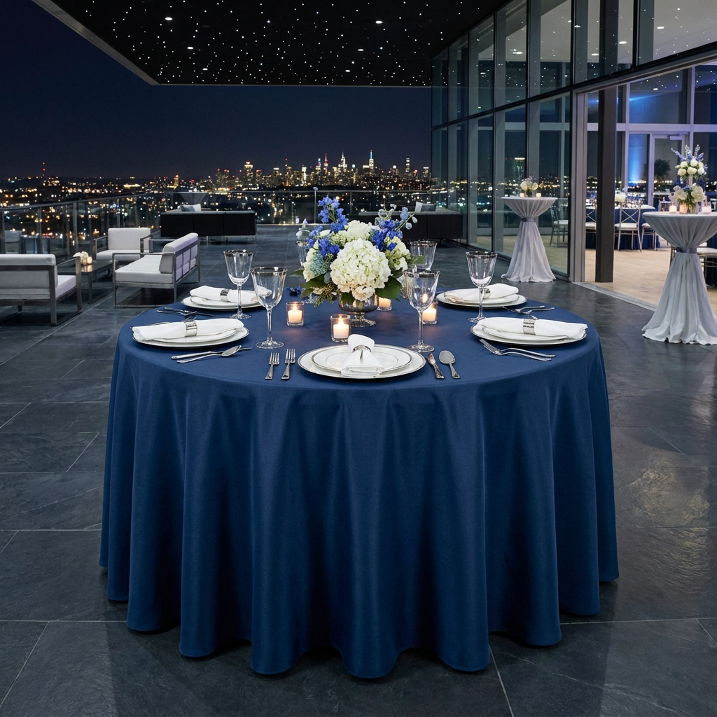 Navy Blue Premium Polyester 132" Round Tablecloth | Wedding | Event | Wholesale by CV Linens