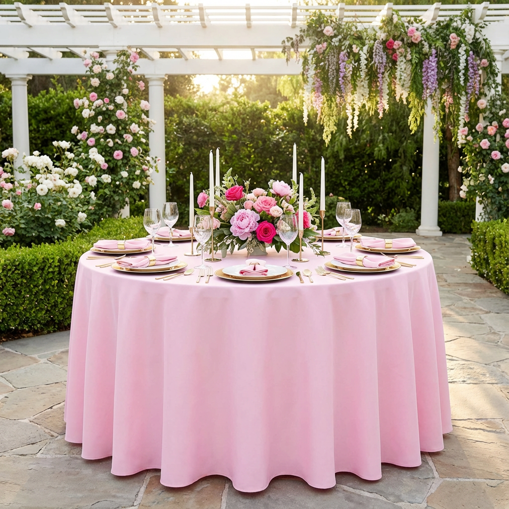 Pink Economy Polyester Tablecloth Round Size: 132 in | Wedding | Event | Wholesale by CV Linens