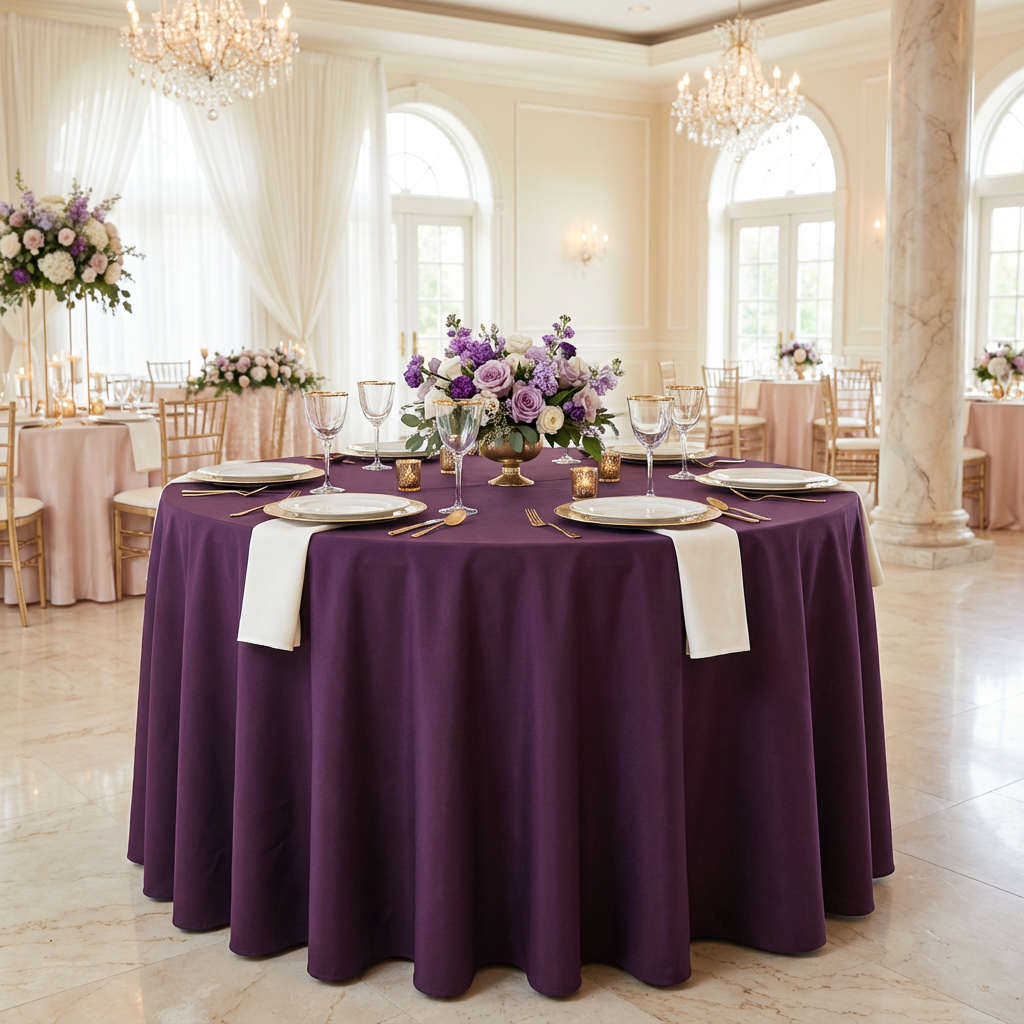 Eggplant/Plum Round Premium Polyester Tablecloth Size: 132 in | Wedding | Event | Wholesale by CV Linens