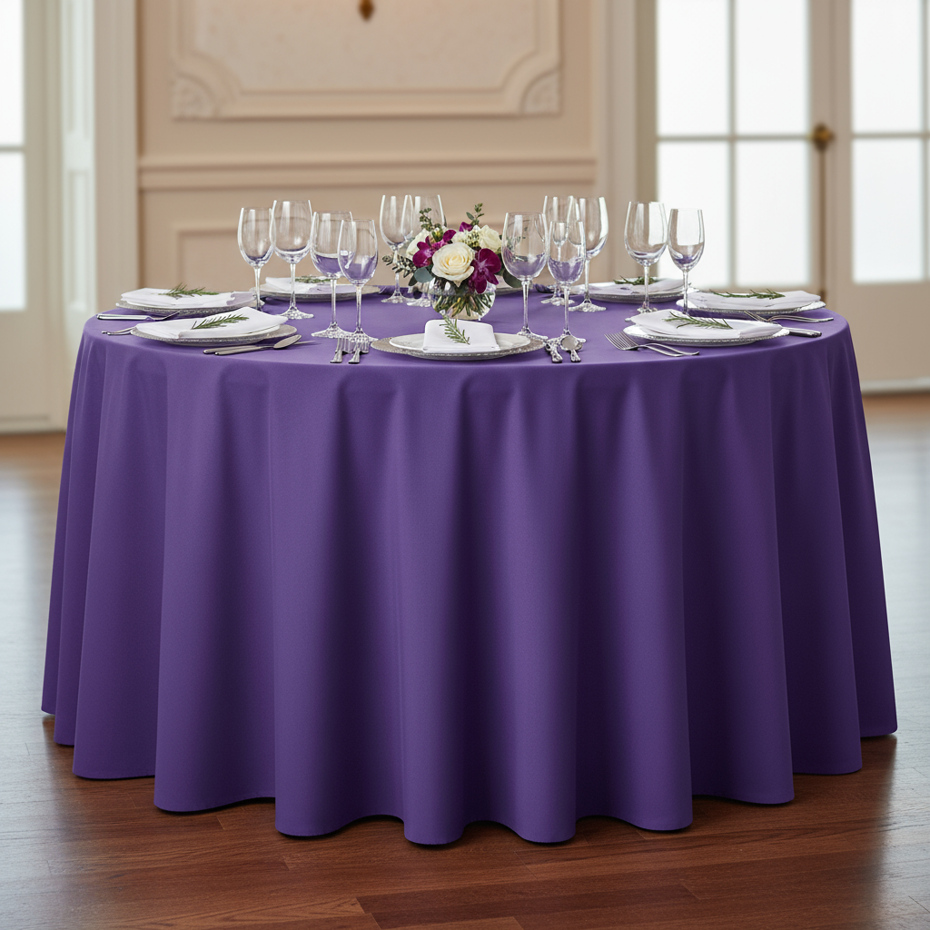 Purple Round Premium Polyester Tablecloth Size: 132 in | Wedding | Event | Wholesale by CV Linens