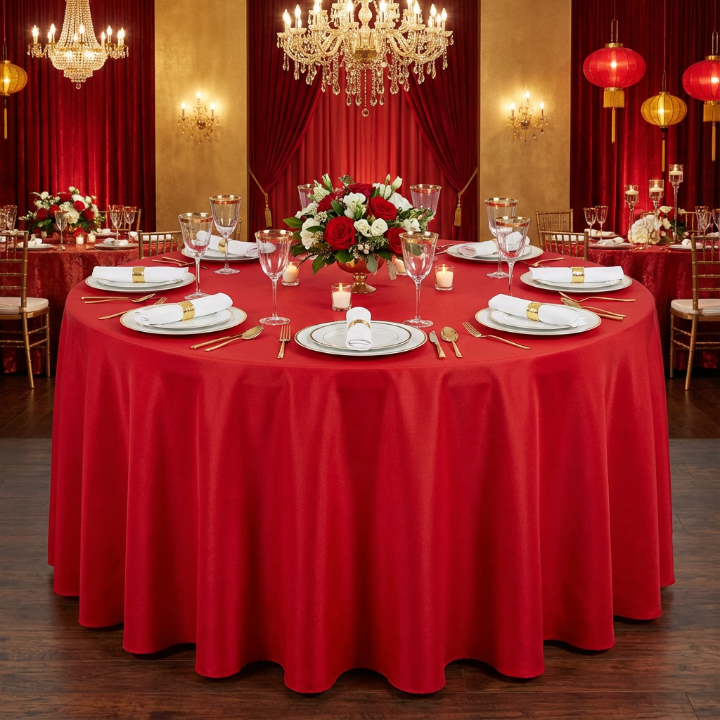 Red Round Premium Polyester Tablecloth Size: 132 in | Wedding | Event | Wholesale by CV Linens