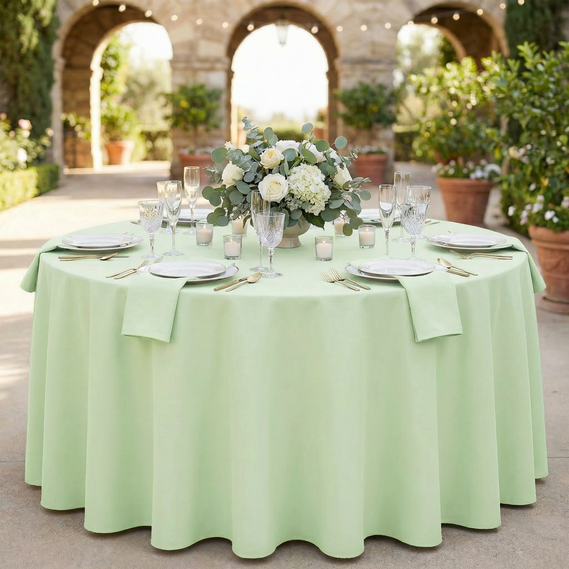 Sage Green Premium Polyester Round Tablecloth Size: 108 in | Wedding | Event | Wholesale by CV Linens