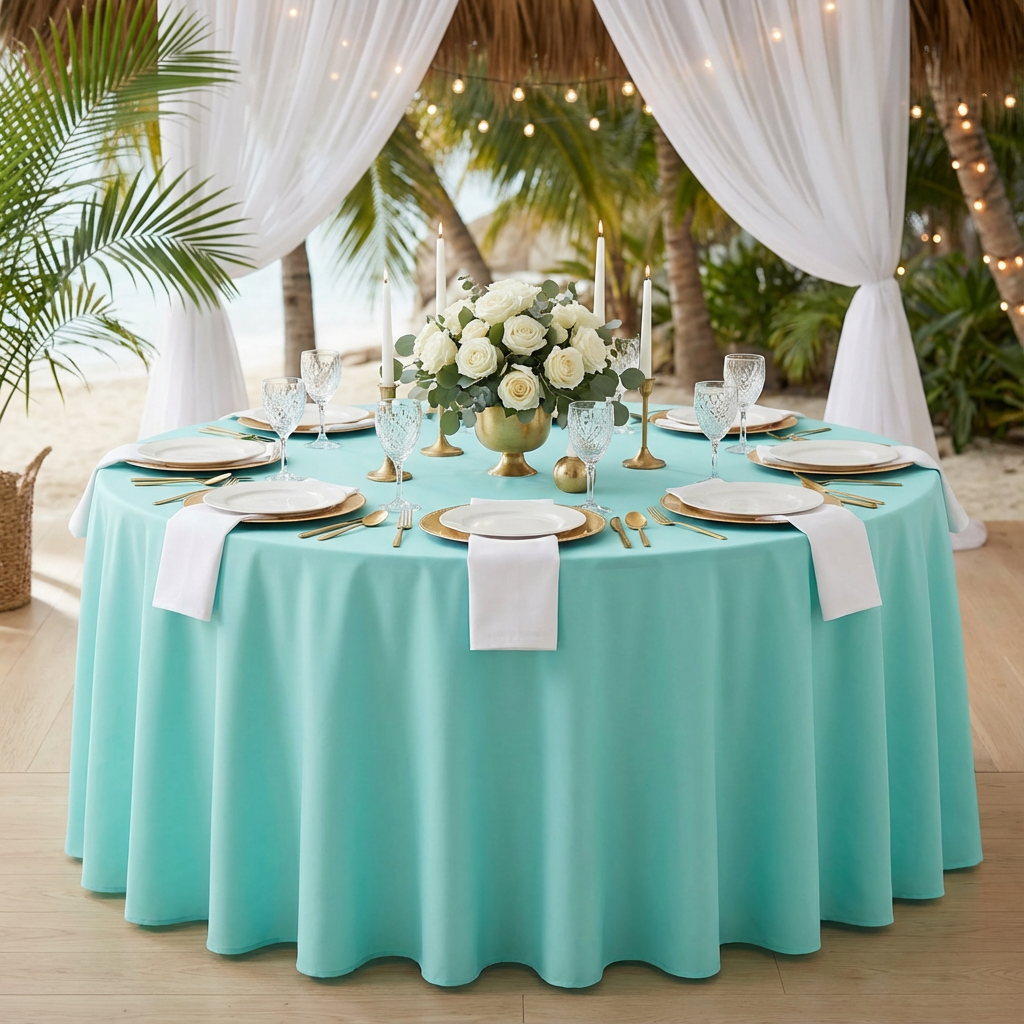 Turquoise Round Premium Polyester Tablecloth Size: 132 in | Wedding | Event | Wholesale by CV Linens