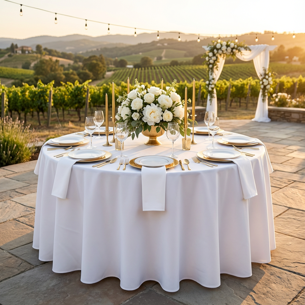 White Round Premium Polyester Tablecloth Size: 132 in | Wedding | Event | Wholesale by CV Linens