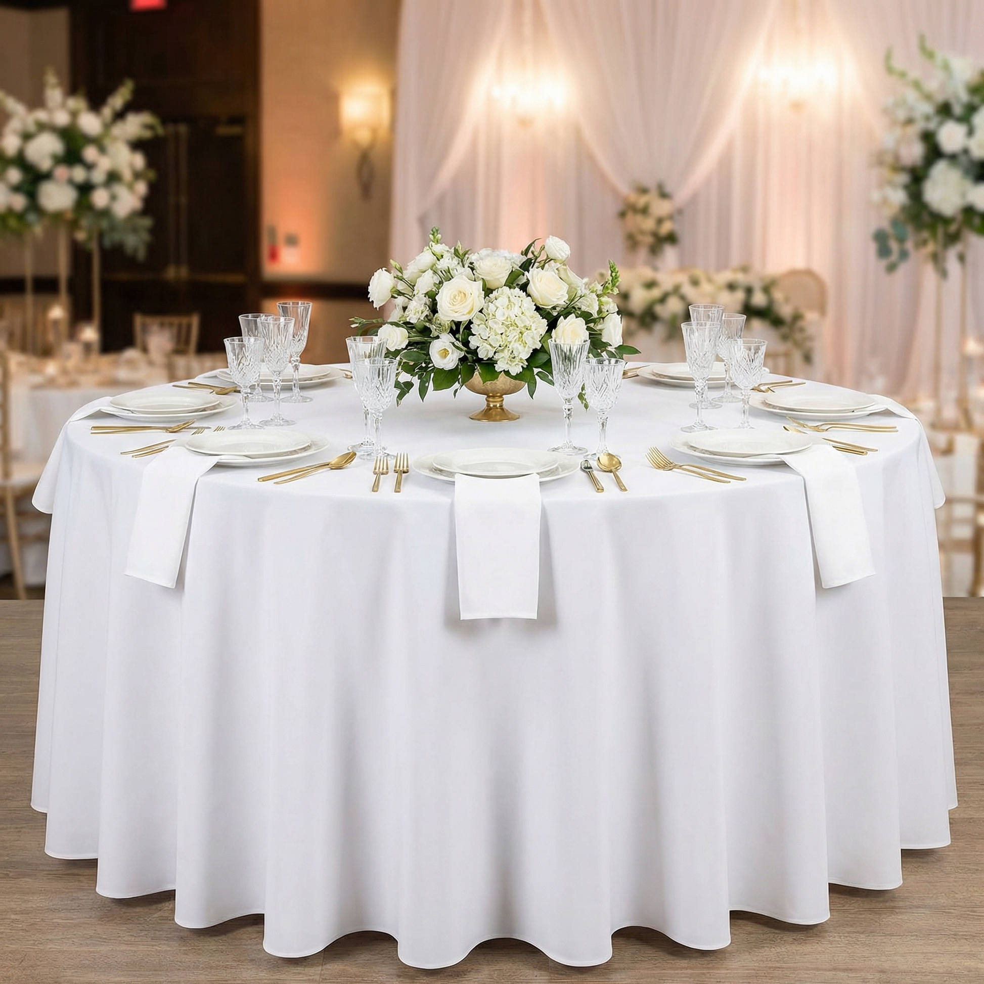 Scuba 132" Round Tablecloth - White - CV Linens