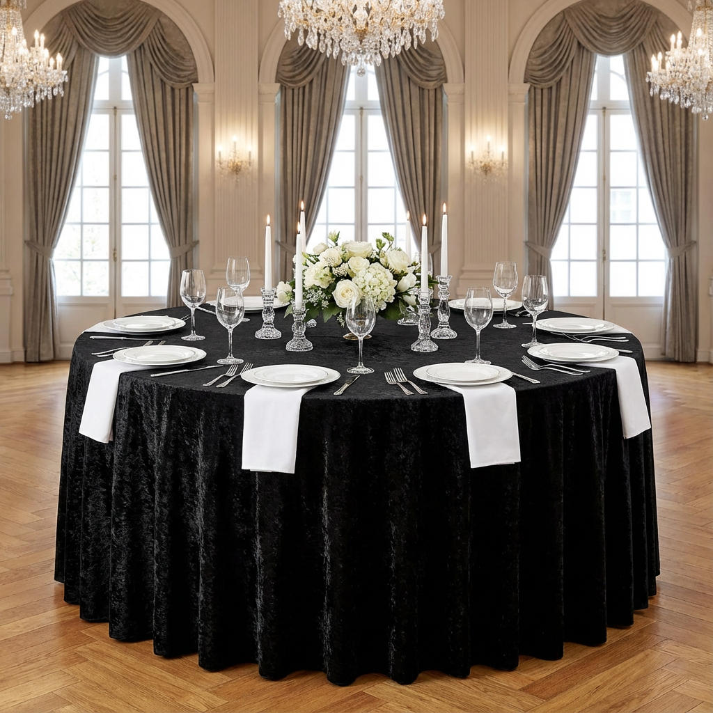 Velvet 132" Round Tablecloth - Black - CV Linens