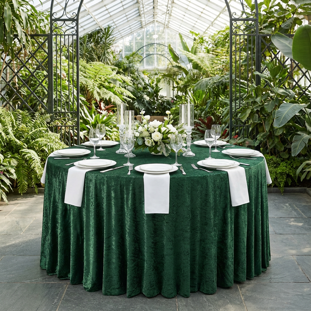 Velvet 132" Round Tablecloth - Emerald Green - CV Linens