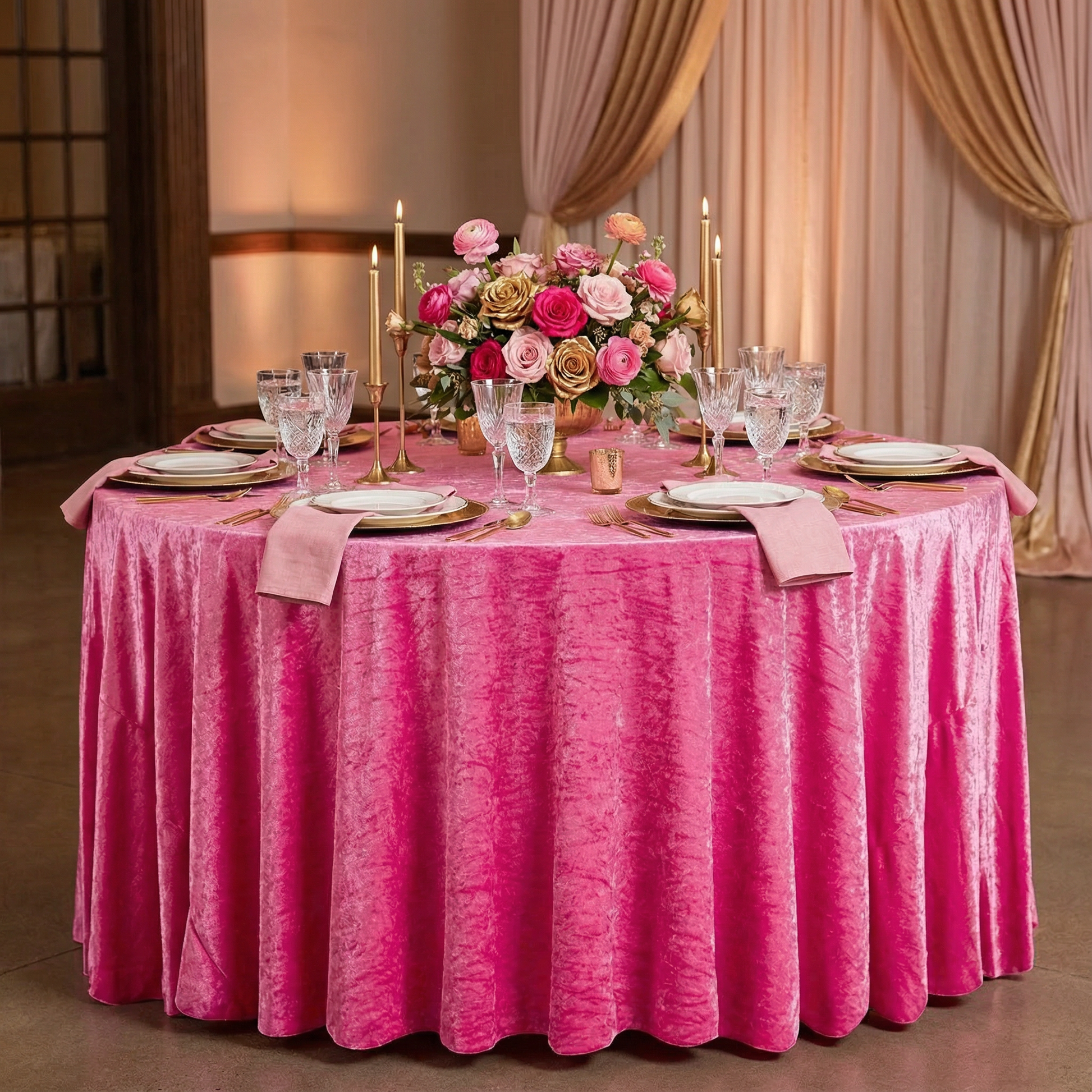 Velvet 132" Round Tablecloth - Fuchsia - CV Linens
