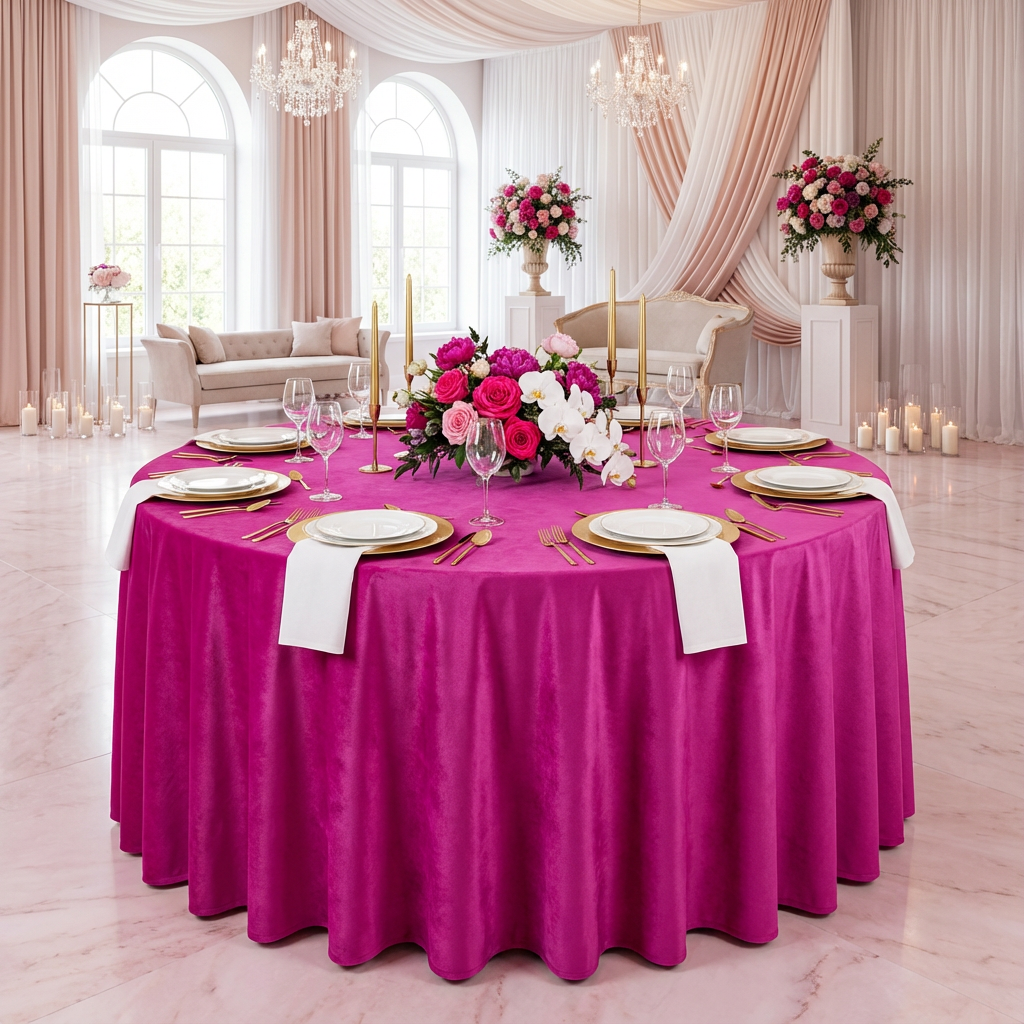 Velvet 132" Round Tablecloth - Magenta - CV Linens
