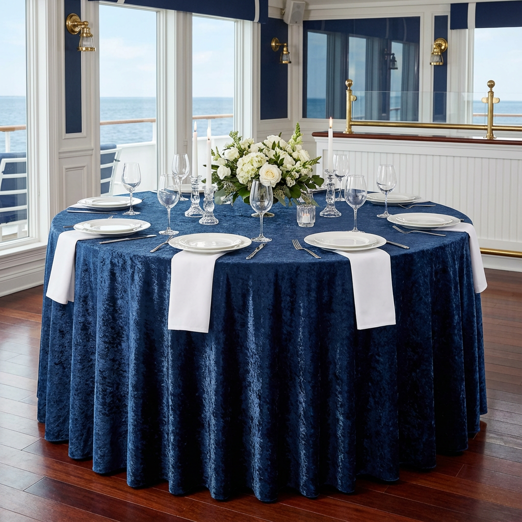 Velvet 132" Round Tablecloth - Navy Blue - CV Linens