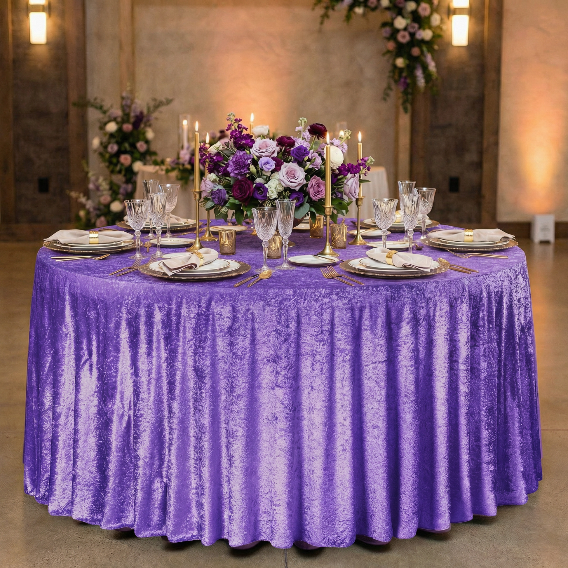 Velvet 132" Round Tablecloth - Purple - CV Linens
