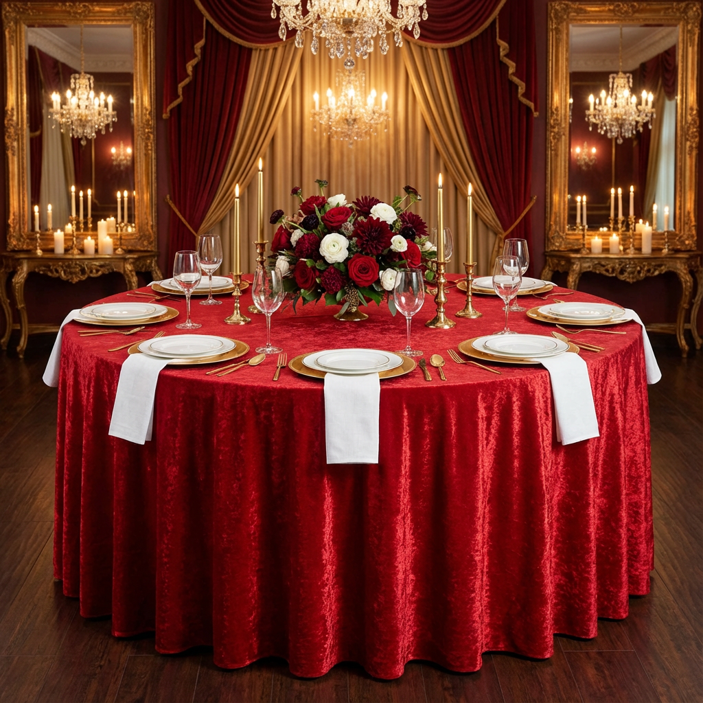 Velvet 132" Round Tablecloth - Red - CV Linens