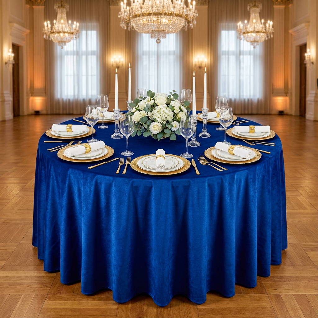 Velvet 132" Round Tablecloth - Royal Blue - CV Linens