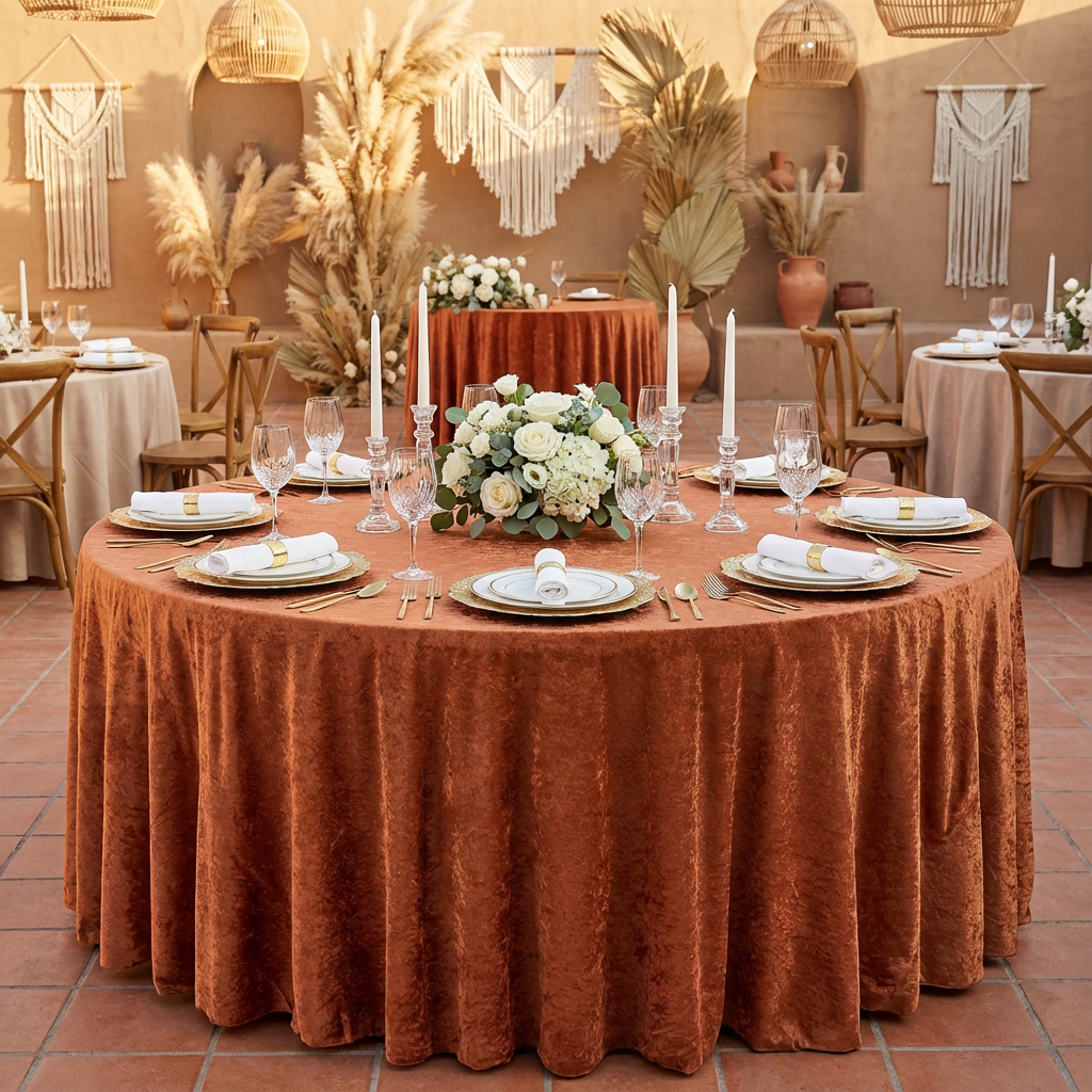 Velvet 132" Round Tablecloth - Terracotta - CV Linens