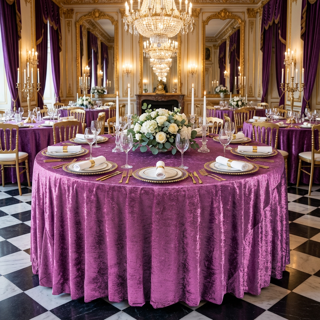 Velvet 132" Round Tablecloth - Violet - CV Linens