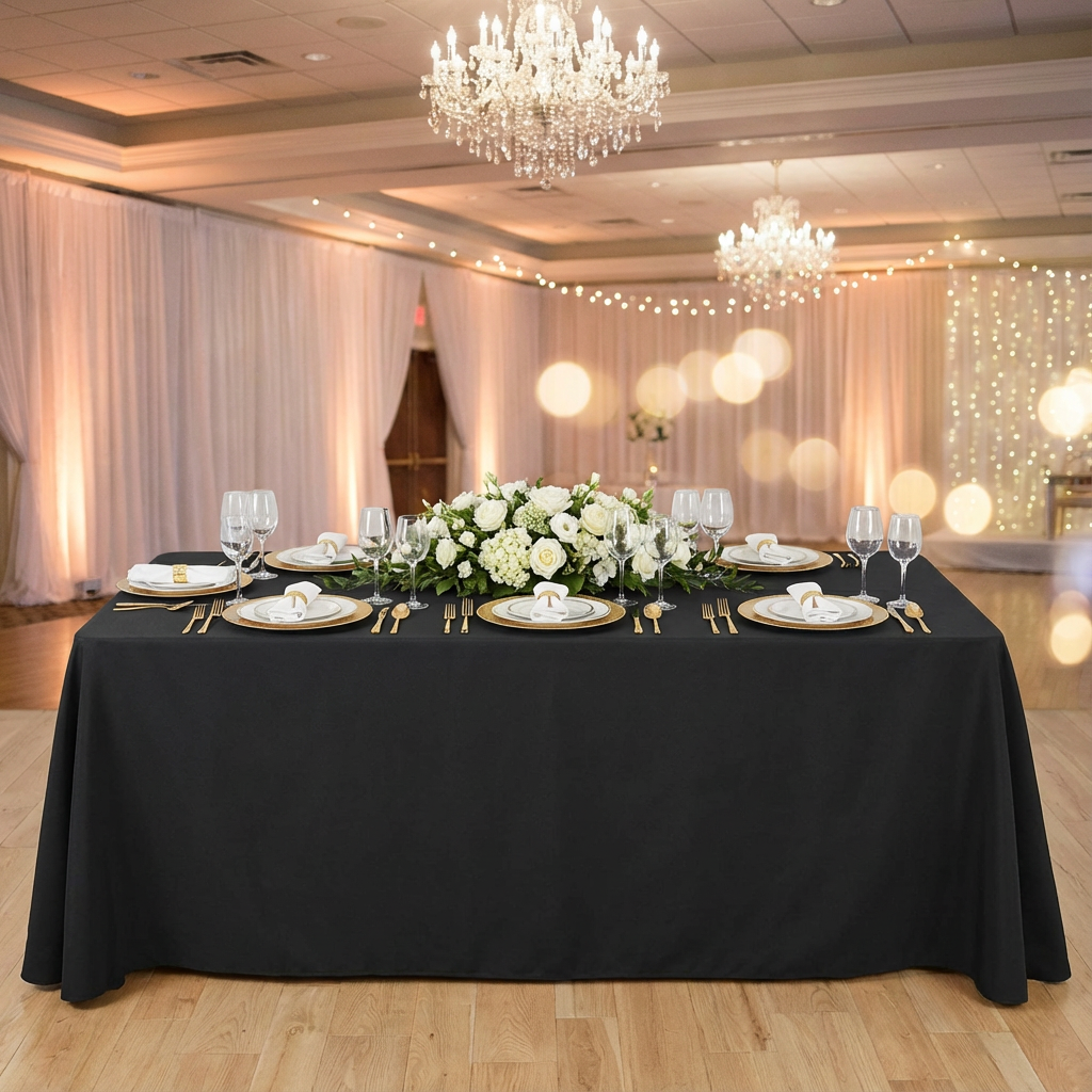 Economy Polyester Tablecloth 90"x132" Oblong Rectangular - Black - CV Linens