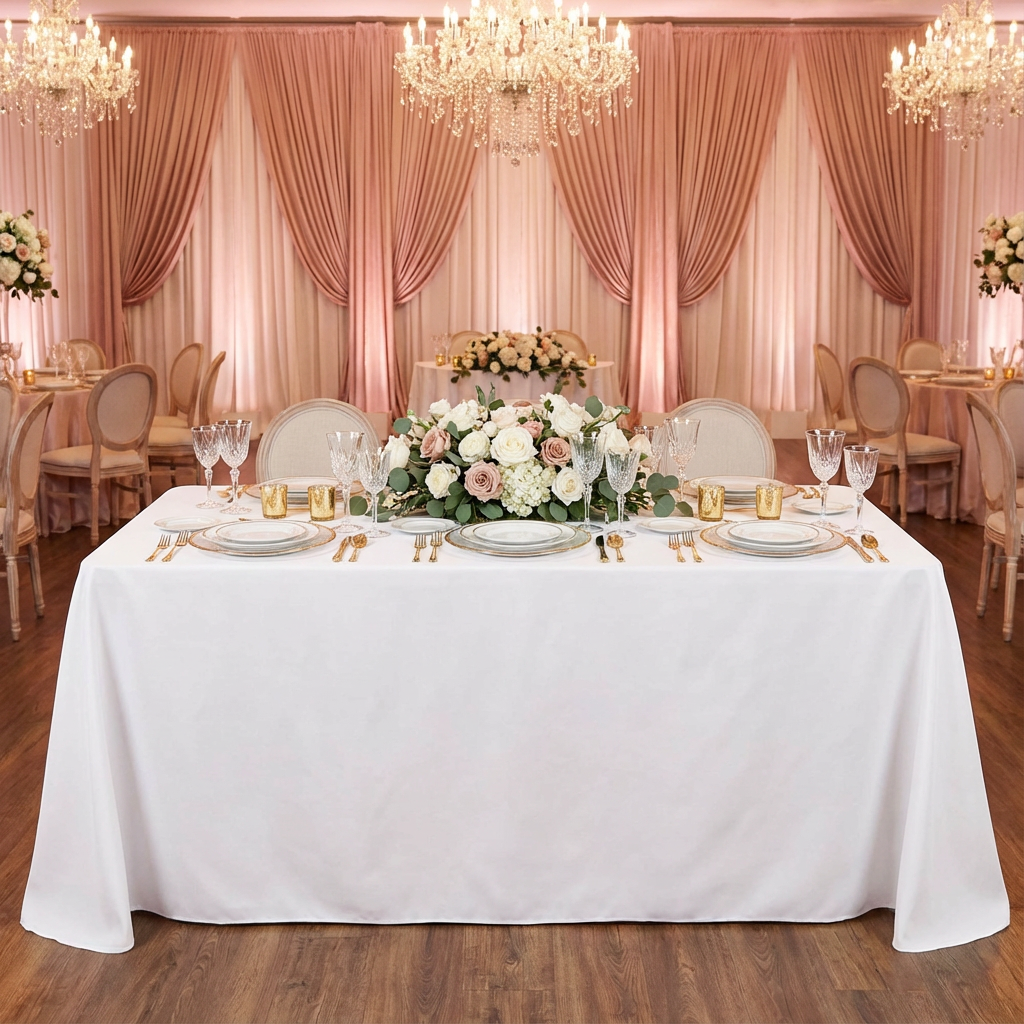 90"x132" Rectangular Oblong Premium Polyester Tablecloth - White - CV Linens