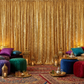 Glitz Sequin Mesh Net 12ft H x 52" W Drape/Backdrop panel - Gold - CV Linens