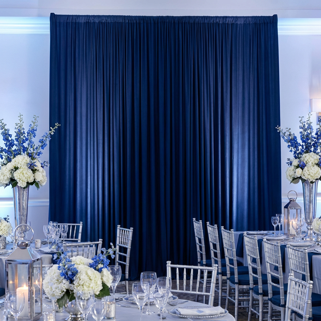 Spandex 4-way Stretch Drape Curtain 12ft H x 60" W - Navy Blue - CV Linens