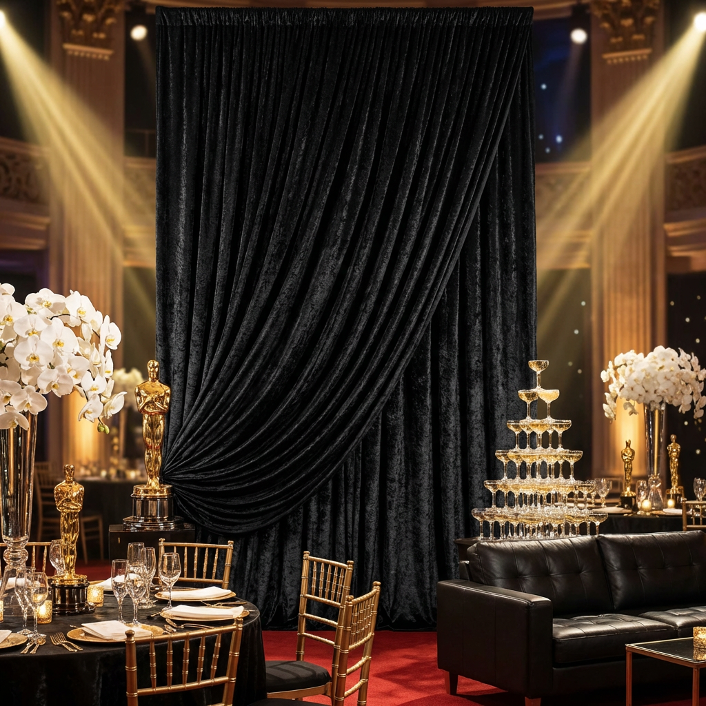 Velvet 12ft H x 52" W Drape/Backdrop Curtain Panel - Black - CV Linens
