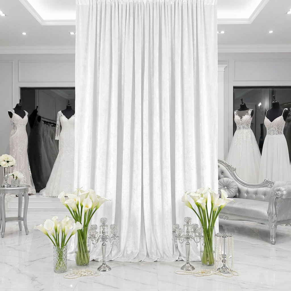 Velvet 12ft H x 52" W Drape/Backdrop Curtain Panel - White - CV Linens