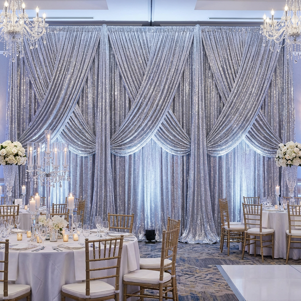 10ft x 52w Sequin Mesh Curtain Drape - Silver - CV Linens™
