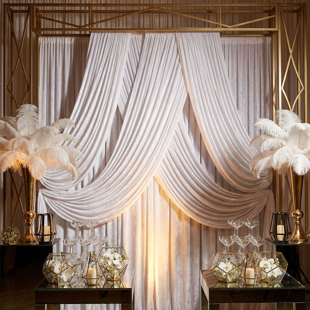 Velvet 10ft H x 52" W Drape/Backdrop Curtain Panel - White - CV Linens