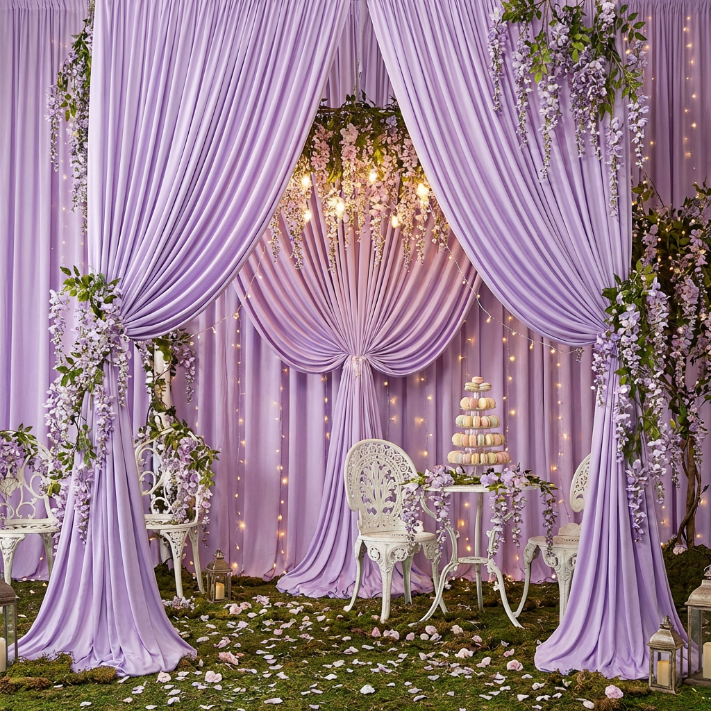 lavender flower curtains Lavender Spandex 4-way Stretch Drape Curtain Size: 12 ft H X 60 in W | Wedding | Event