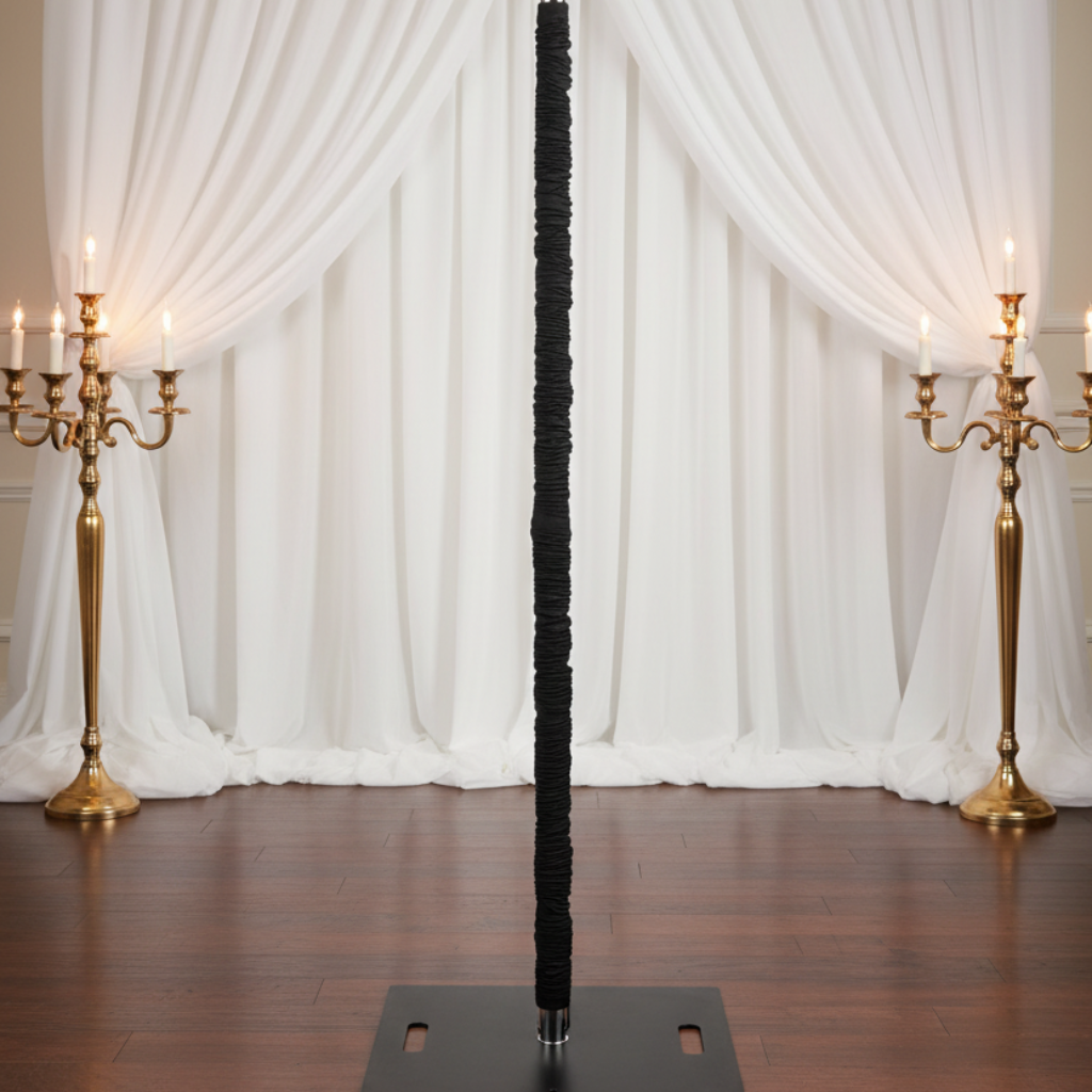 Lifestyle_Front_Black Spandex Upright Pole Cover Size: 10 ftlighting