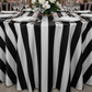 Lifestyle_Front_Black Stripe Satin Round Tablecloth Size: 132 in