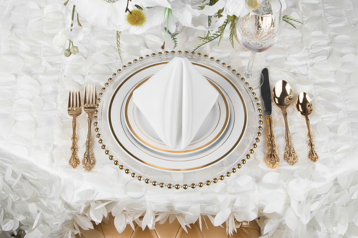 Lifestyle_Front_White Lamour Satin Napkin Size: 20 X 20 in