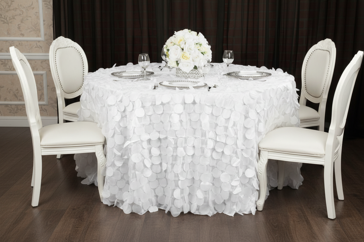 Lifestyle_Front_White Petal Circle Taffeta 132" Round Tablecloth