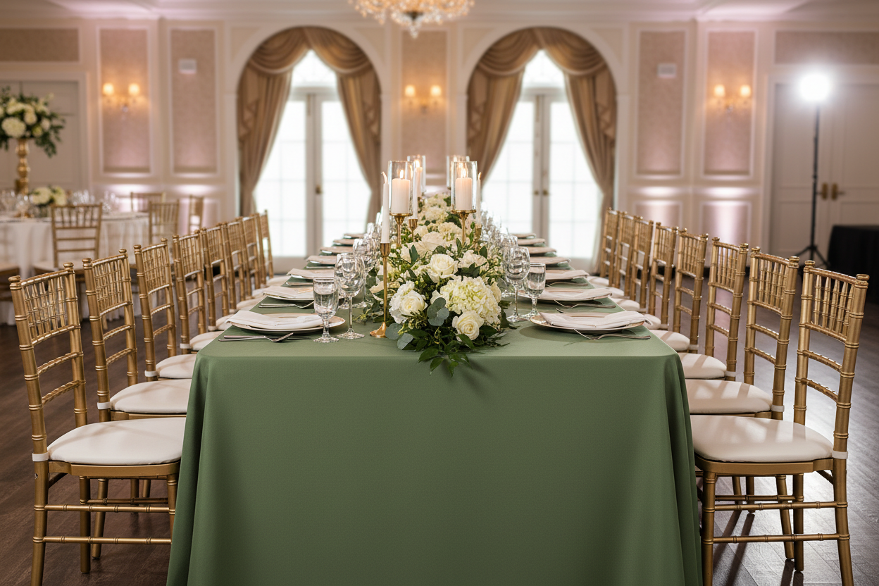 Lifestyle_Front_Willow Green Rectangular Oblong Premium Polyester Tablecloth Size: 90 X 156 in