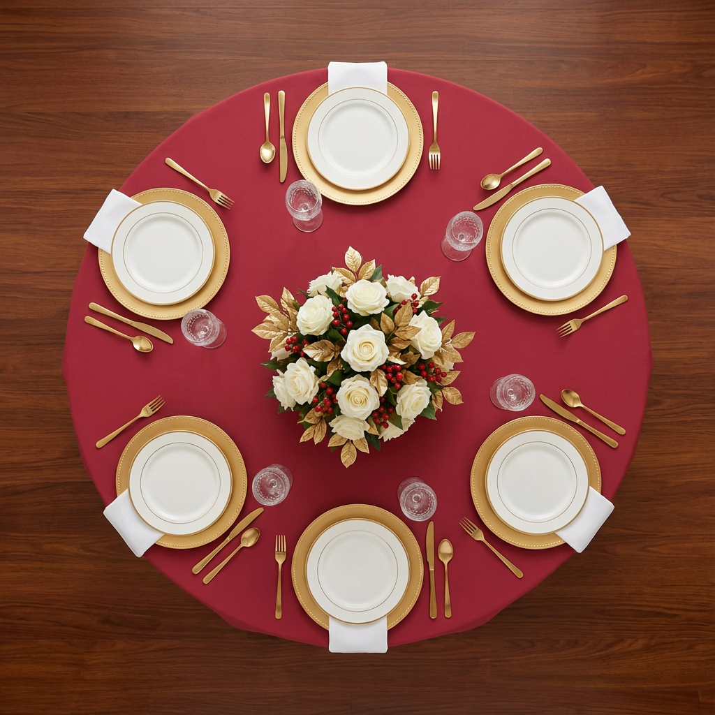 Premium Polyester 108" Round Tablecloth - Apple Red - CV Linens