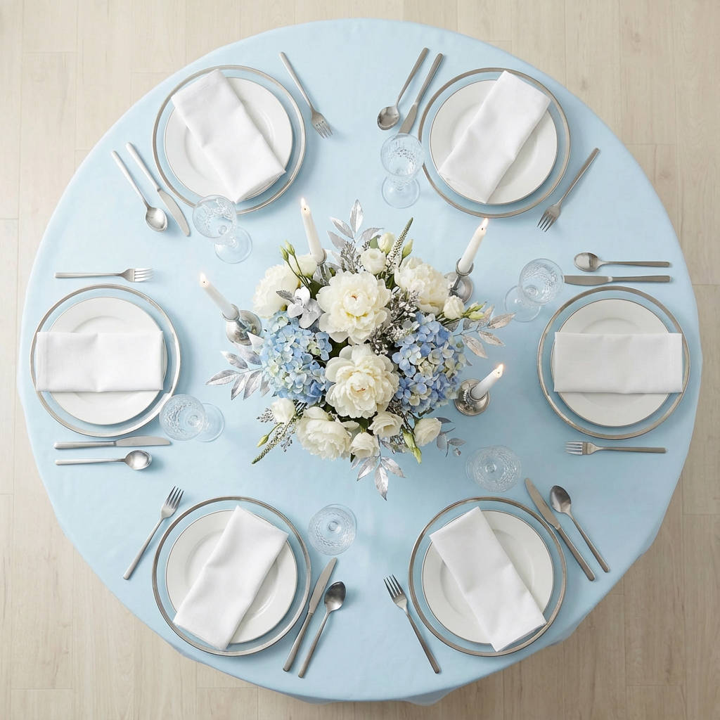 Baby Blue Premium Polyester Round Tablecloth Size: 108 in | Wedding | Event | Wholesale by CV Linens