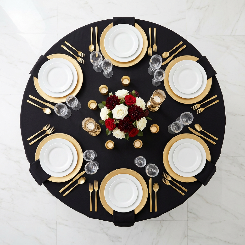 Economy Polyester Tablecloth 108" Round - Black - CV Linens